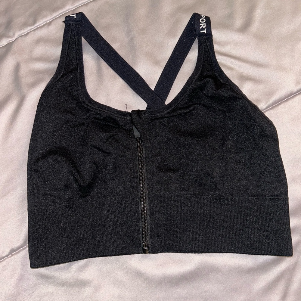 AA Sport Front Zip Black Sports Bra